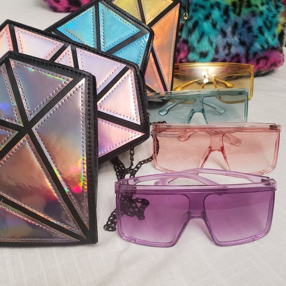 Oversized Transparent Shield Fashion Sunglasses Brow line Sunnies Pink New
